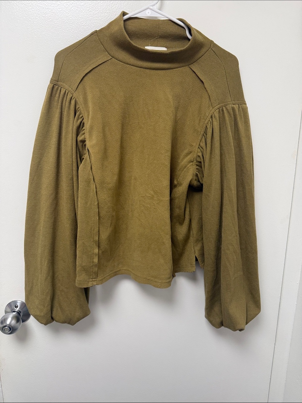 bohme Olive Mock Neck Puff-Sleeve Long Sleeve Sweater Top